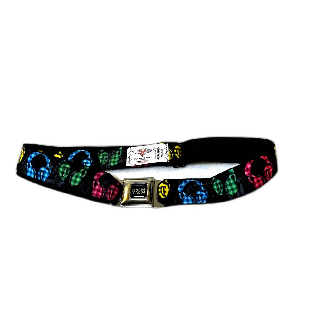 Y2K Buckle-Down Seatbelt Belt Headphones Neon Black Adjustable Hot Topic Style